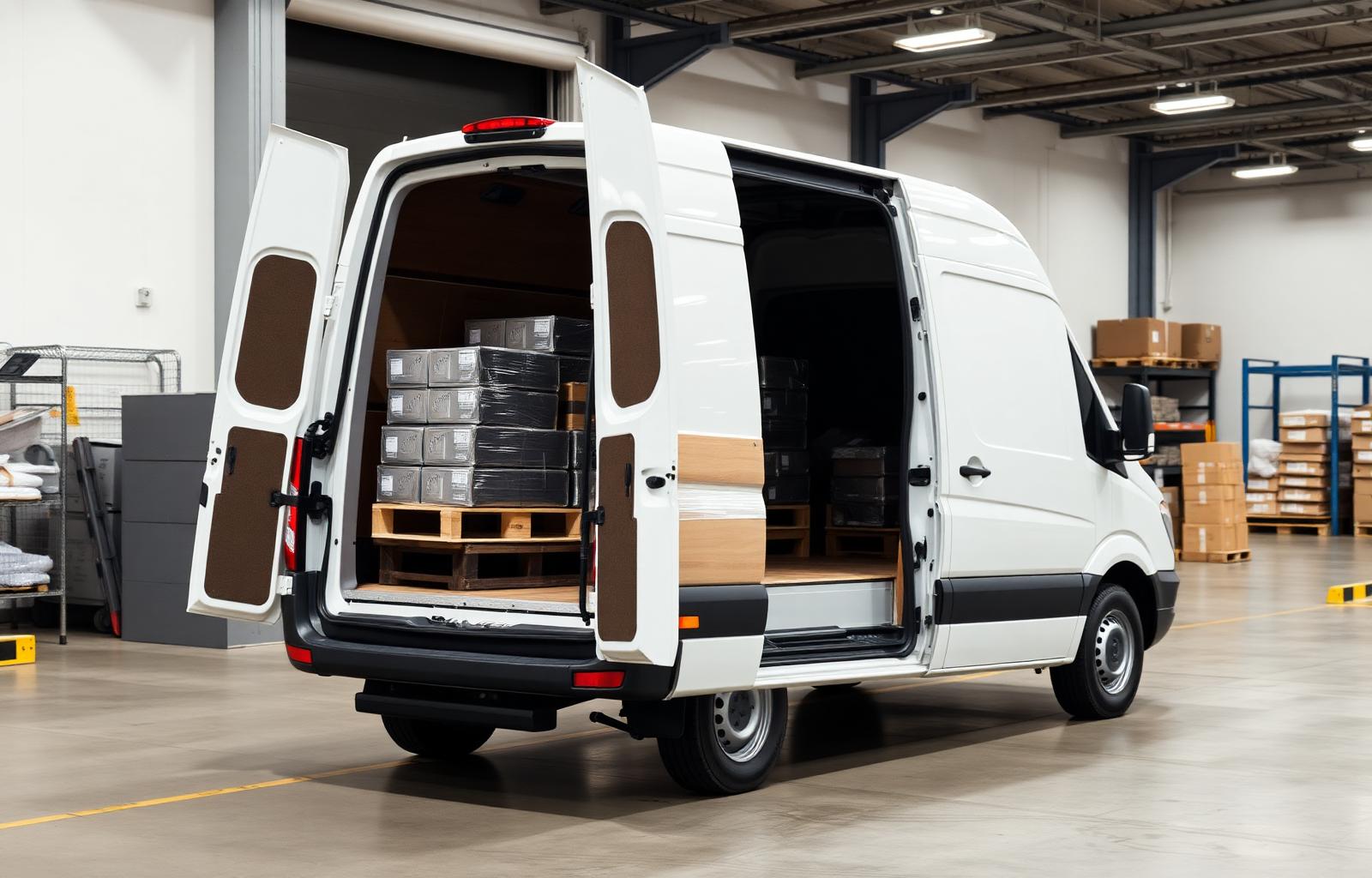 White cargo van loaded for expedited delivery